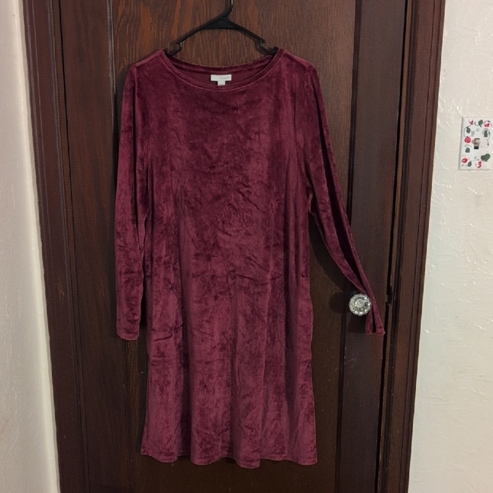 Pure Jull Burgundy Long Sleeve Crushed Velvet Dress With Pockets Size Large